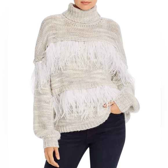 Cinq à Sept Valentina Turtleneck Sweater with Ostrich Feathers Size XS - Picture 5 of 10